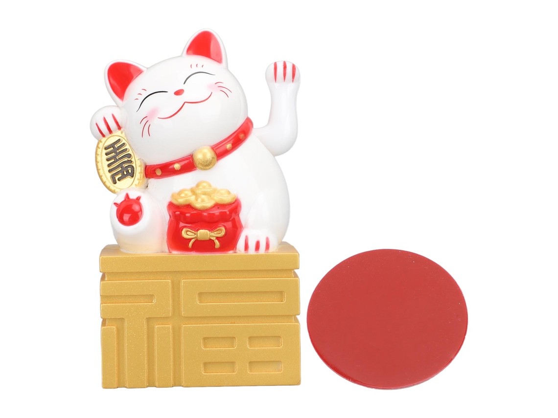 Estátua Gato Da Sorte Solar Laxiscreed 4in Branco Para Casa E Escritório