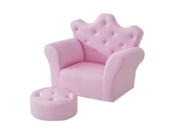 Sofá Infantil em Formato de Coroa, com Encosto Alto, Braços Acolchoados, Apoio para os Pés, Rosa 58x40,5x49cm | S/MARCA