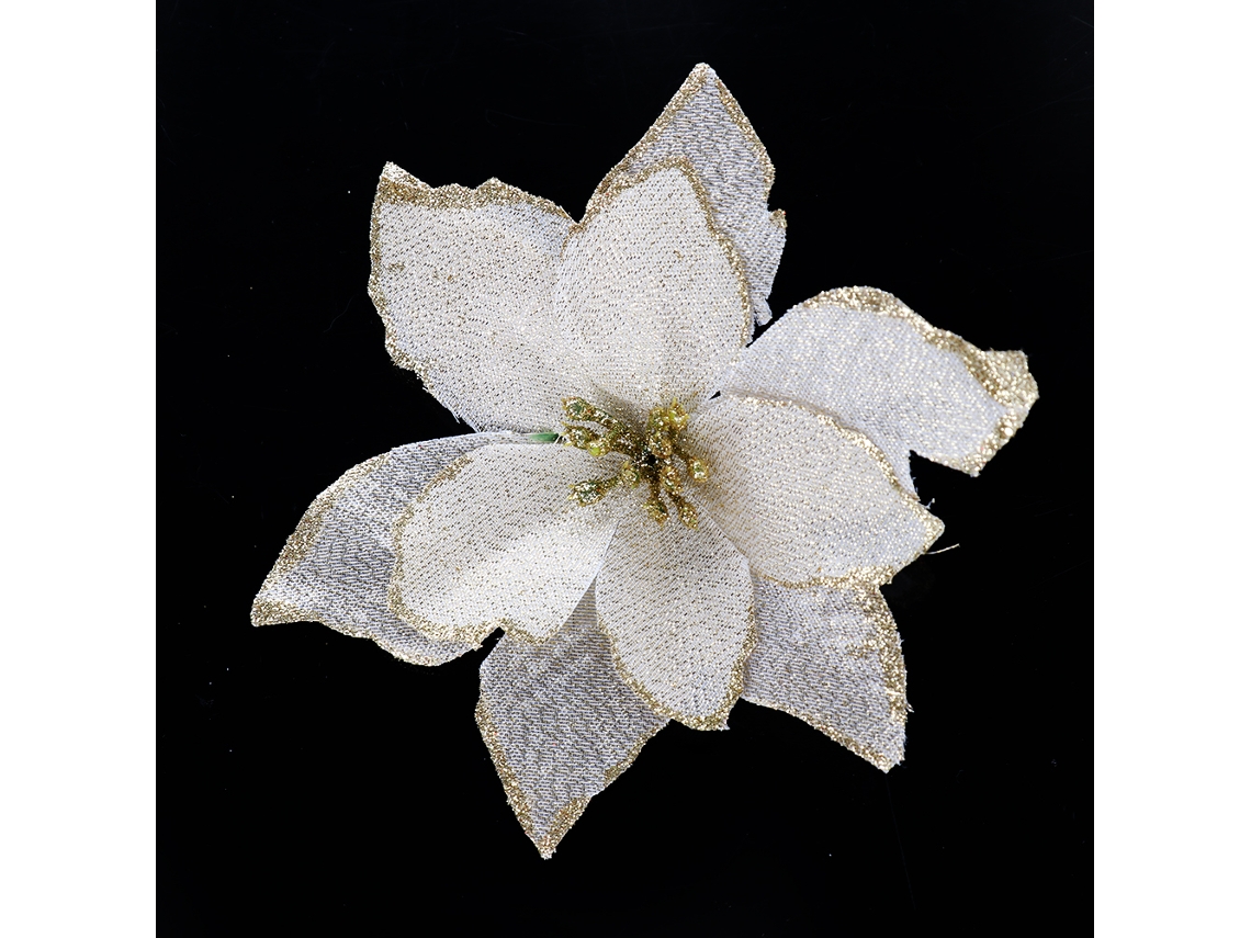 Flores Artificiais De Tecido Com Borda Dourada 13cm Para Natal
