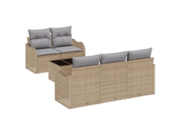 Conjunto 6 Sofá De Jardim Vidaxl Bege Vime Pe (55 X 55 X 37 Cm)