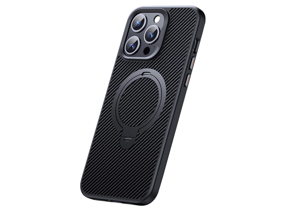 Suporte Casa Textura Fibra Para Iphone 14 Pro Magnética Preto