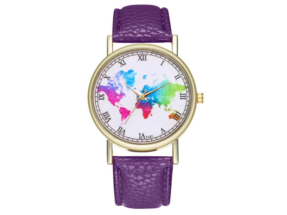 Relógio de casal de quartzo com pulseira de PU, mostrador redondo para estudantes (roxo)