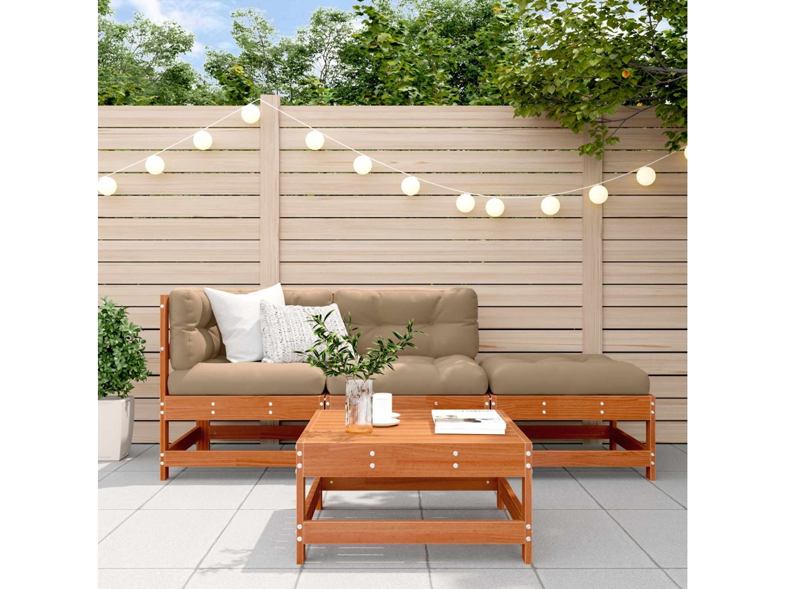 Vidaxl Conjunto de Lounge de Jardim 4 Pcs Castanho Encerado
