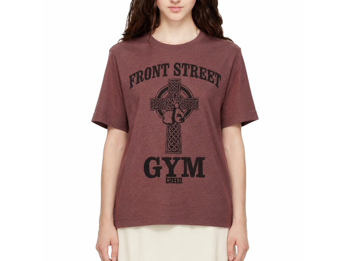 Rockinstone Rocky Movie Front Street Gym Heather Vintage Maroon Adult T-shirt Size:xxxl