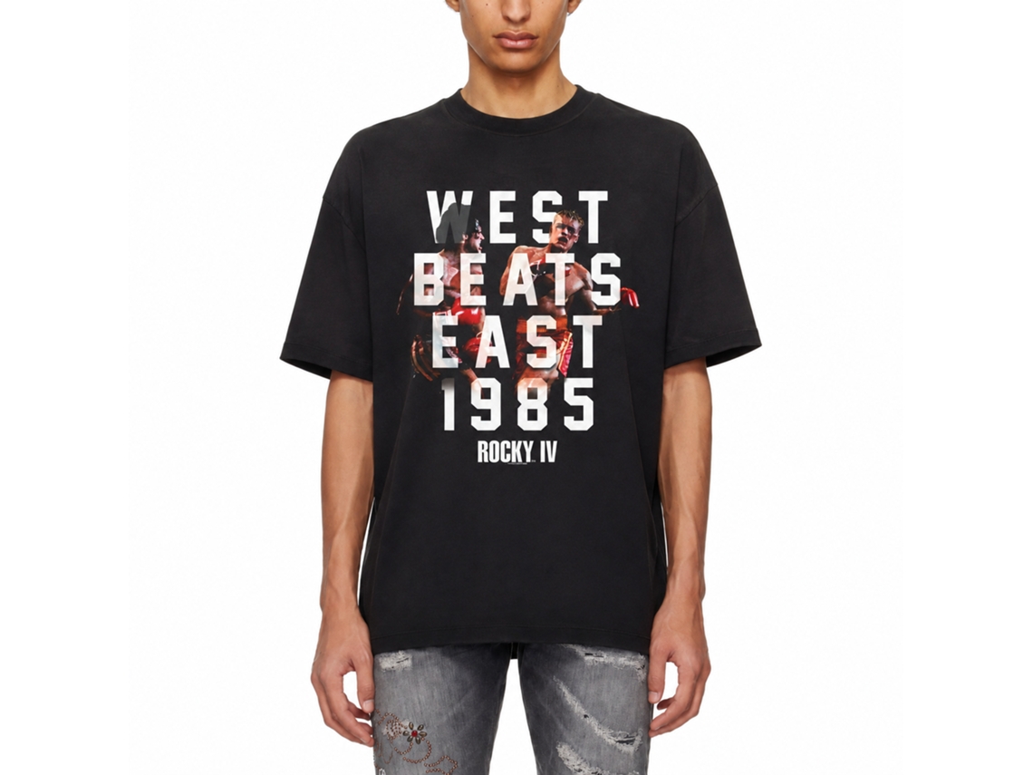 Rockinstone Rocky Movie West Beats East Black Adult T-shirt Size:xxl