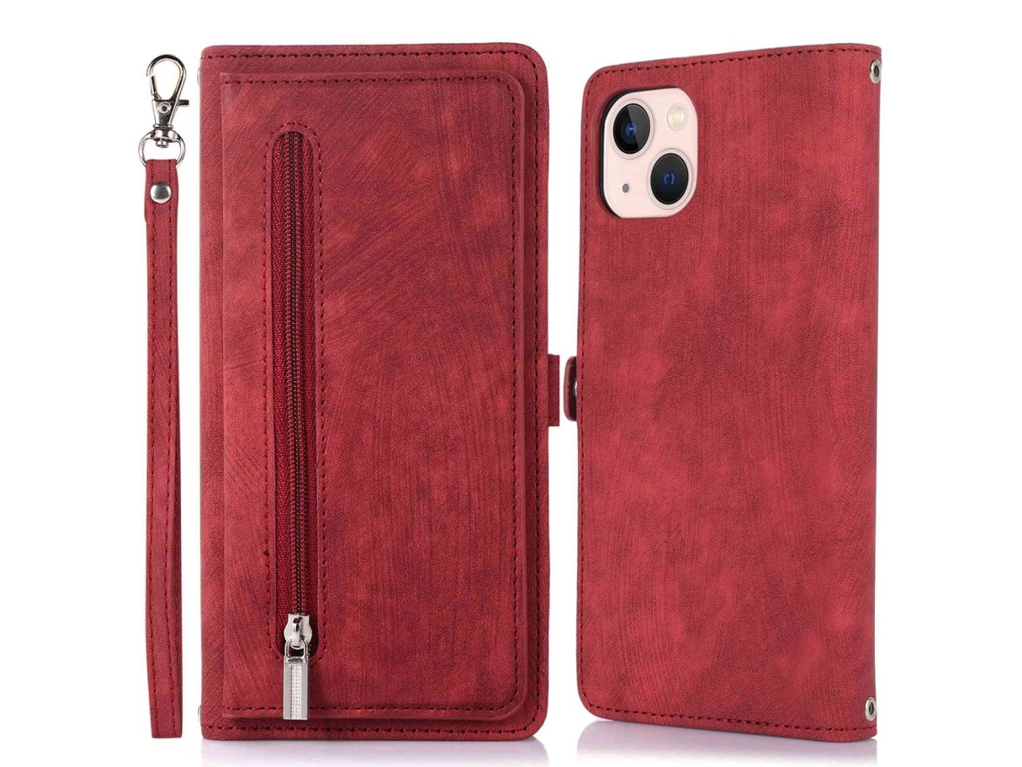 Capa Pega Inch Para Iphone 13 Mini Pele Sintética Com Porta-cartões Vermelho