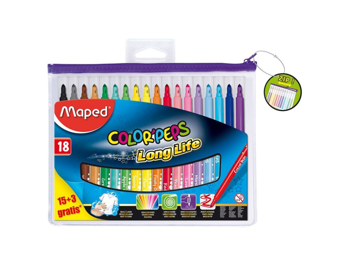 Canetas de Feltro MAPED Color'peps Long Life Ponta Média Média (leve 18 Pague 15)