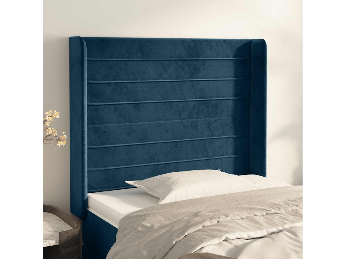 Vidaxl Cabeceira Cama C/ Abas Veludo 83x16x118/128 Cm Azul-escuro