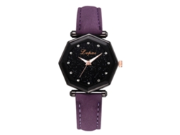 Relógio de Pulso Feminino de Quartzo com Cinta de Couro Pu e Mostrador Geométrico (roxo)