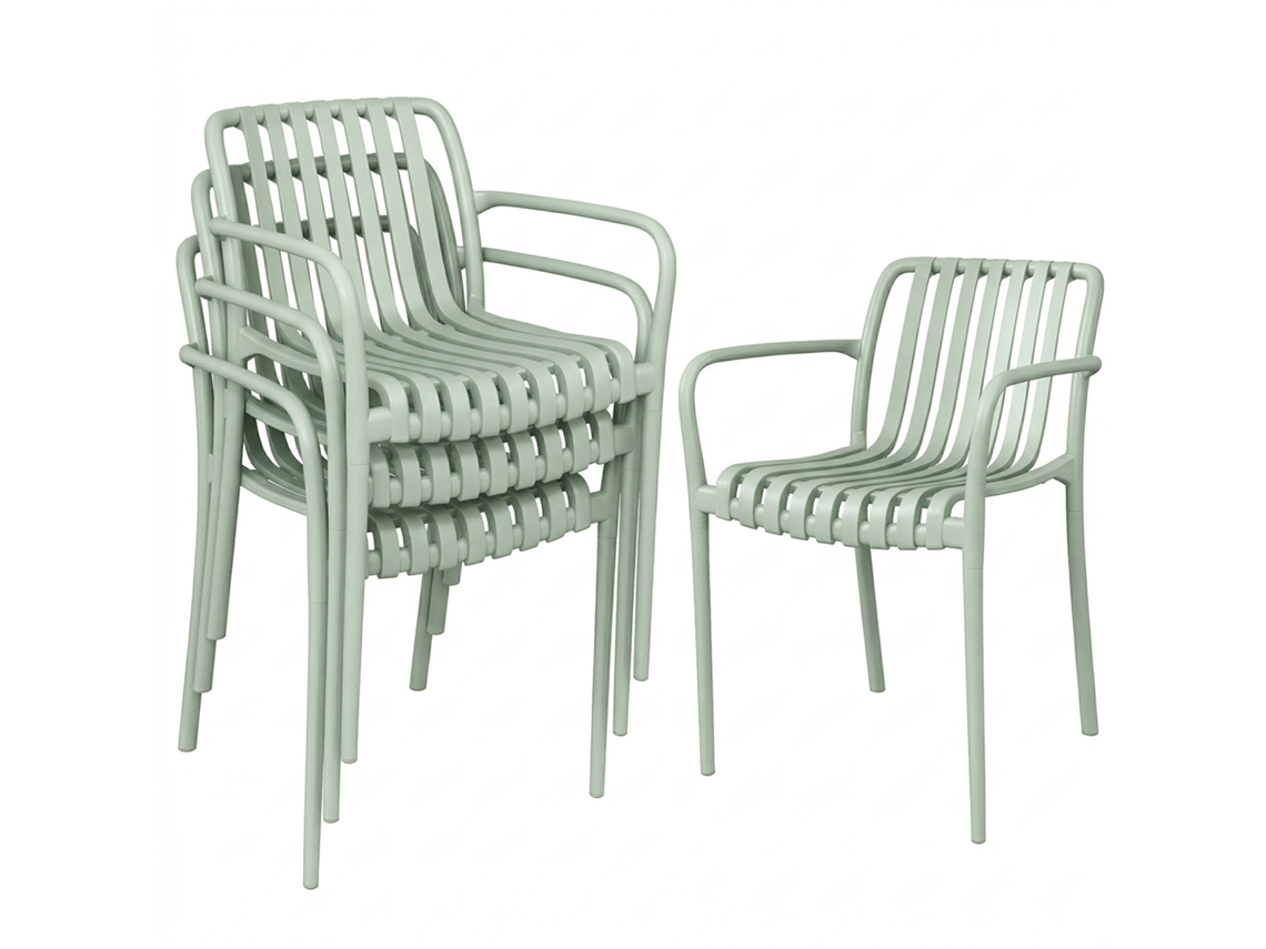 Conjunto de 4 Cadeiras de Jardim Empilháveis em Polipropileno Resistente aos Raios UV Apoios de Braço e Encosto Ergonômicos Ripados Preto S/MARCA