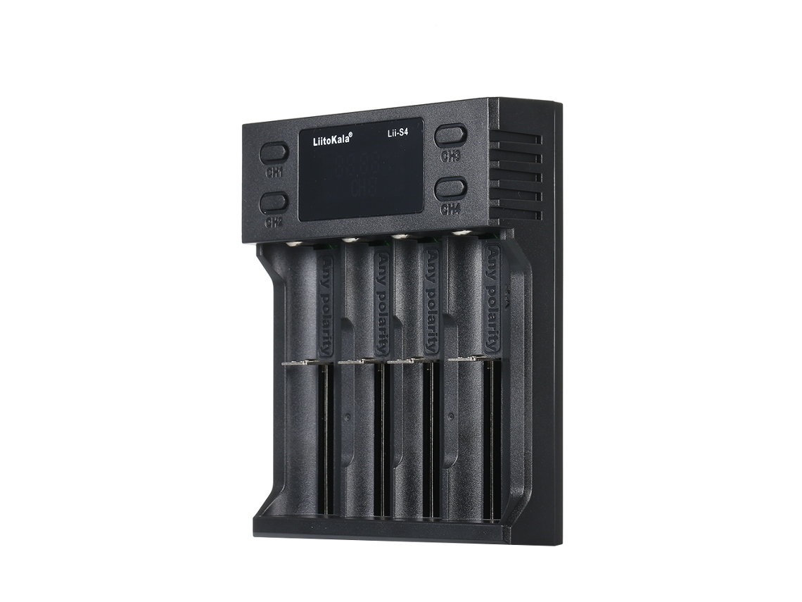Carregador Inteligente Liitokala Lii s4 4 Slots Lcd para Baterias Li ion Ni mh Cilíndricas
