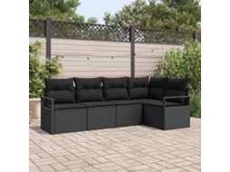 Vidaxl Conjunto De Sofá De Jardim 5 Unid. Preto Vime Pe