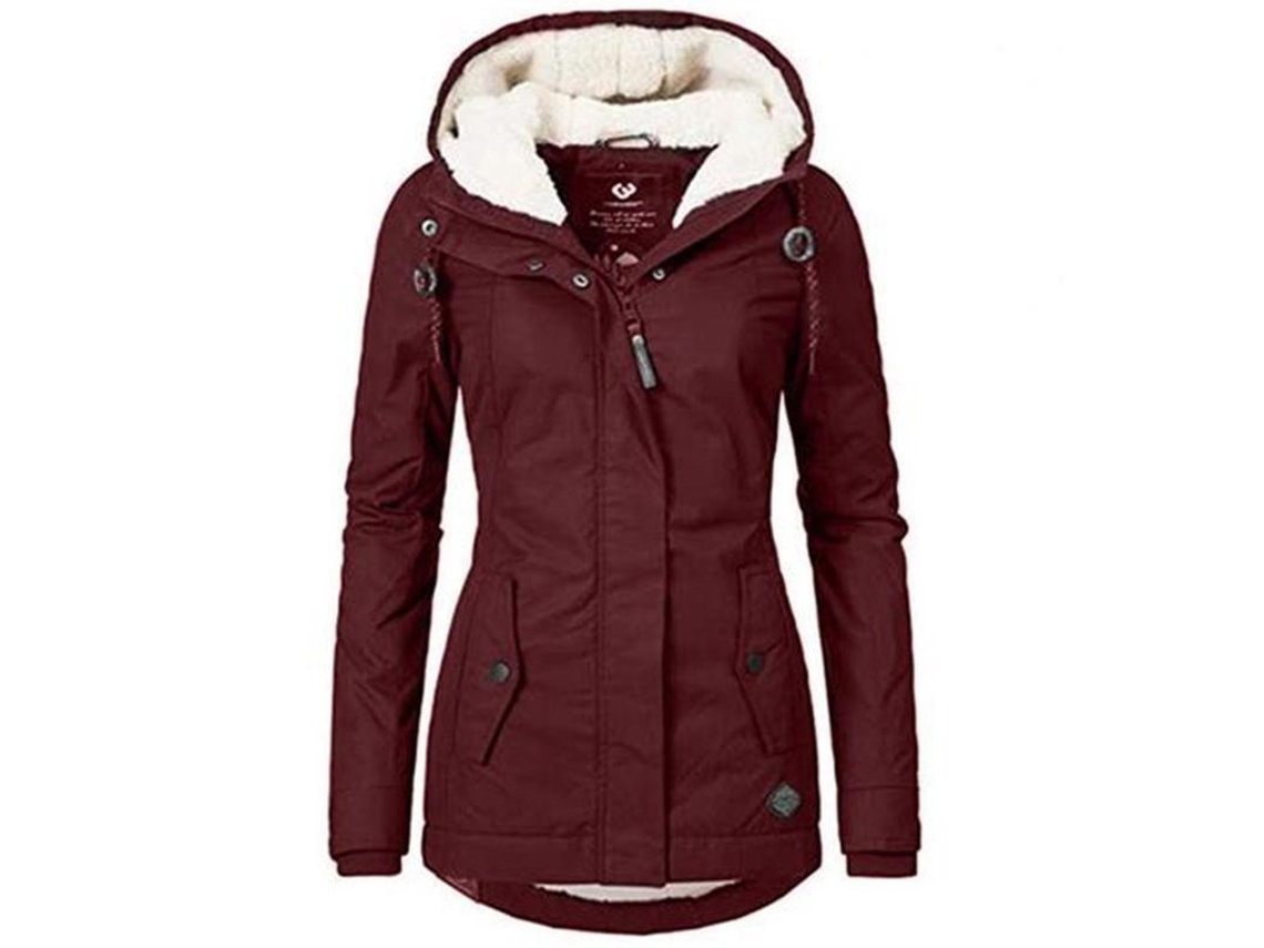 Abrigo De Invierno Impermeable Con Capucha Para Mujer Rojo Talla M Liner De Felpa Grueso Caliente M Rojo