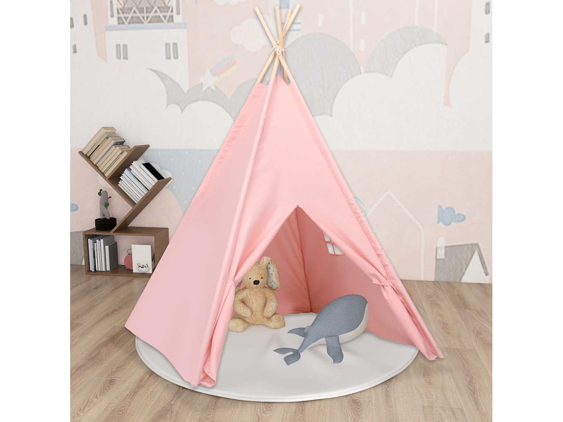 Vidaxl Tenda Teepee Infantil C/ Saco 120x120x150 Cm Pele Pêssego Rosa