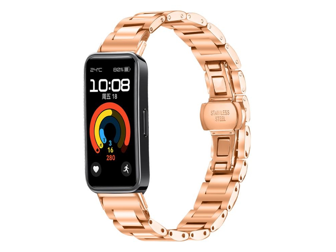 Bracelete Para Huawei Band 10/9/8 De Aço Inoxidável Com Fecho Borboleta Fino Ouro Rosa