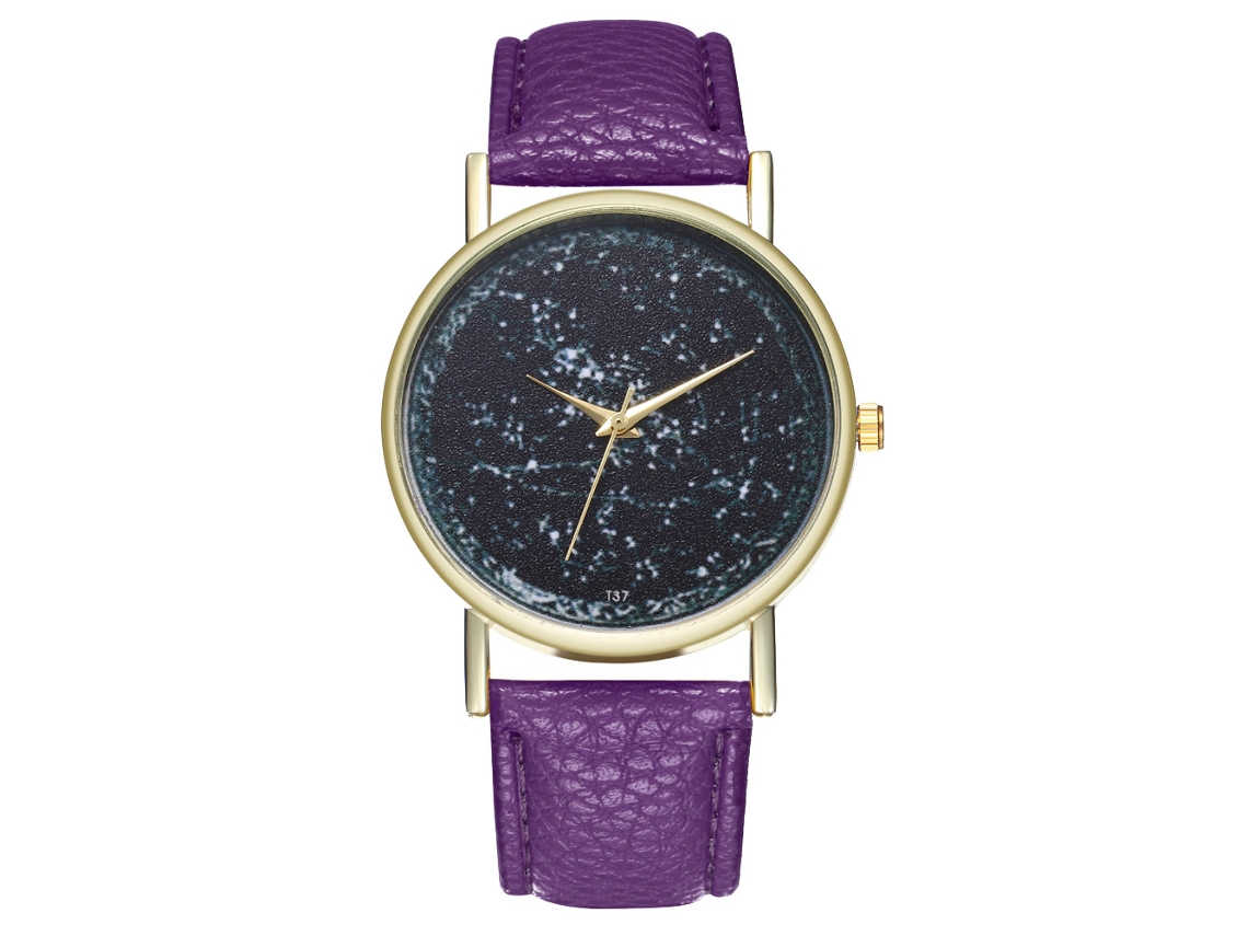 Reloj De Cuarzo Unisex Con Correa De Cuero Pu Y Dial De Universo, Color Púrpura