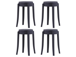 Vidaxl Bancos Empilháveis 4 Pcs Plástico Preto