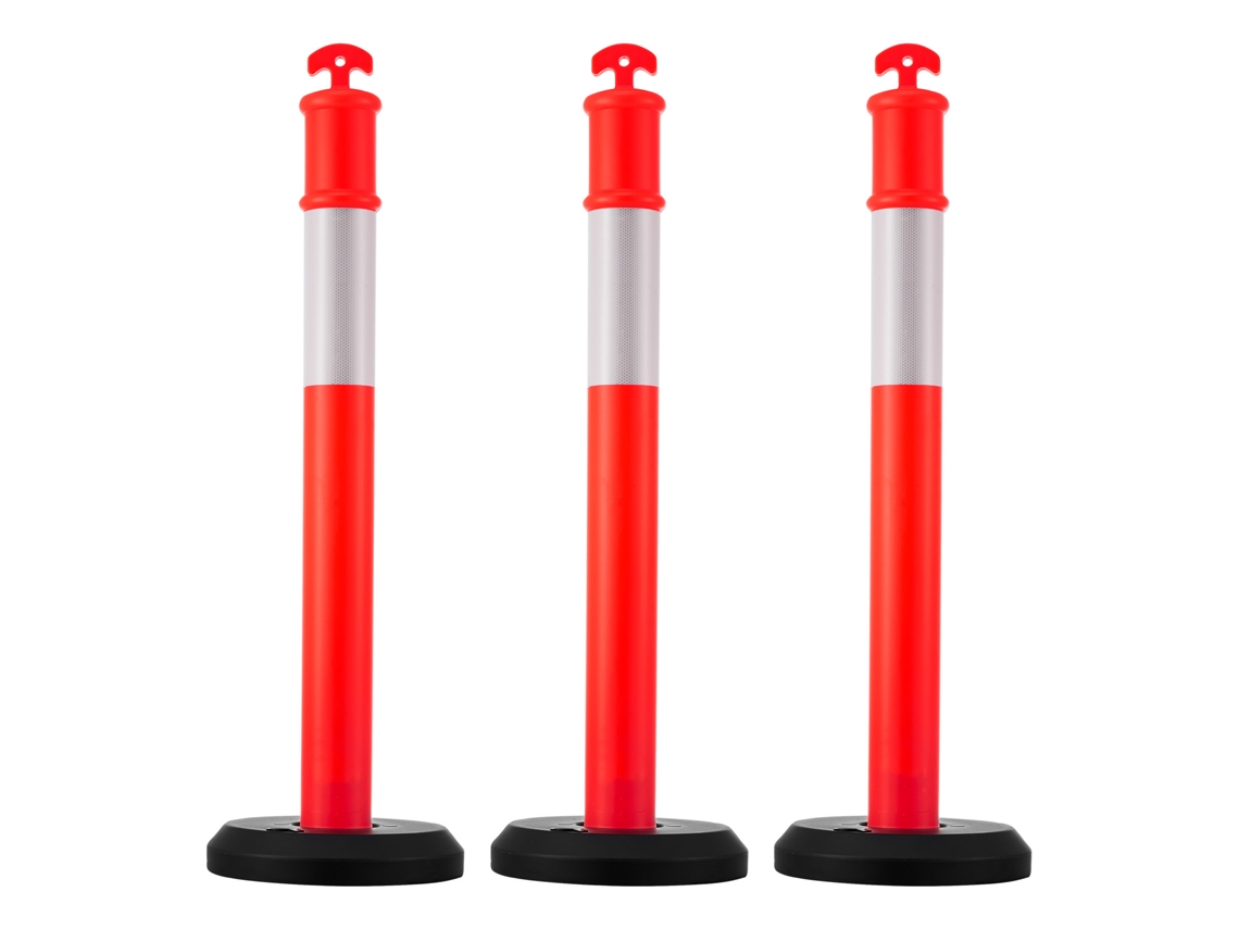 Postes De Trânsito Succebuy 3 Peças 114 Cm Base Recarregável Faixa Refletora, Vermelho