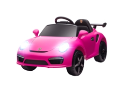 Carro Elétrico Para Crianças De Polícia 12v Com Motor Duplo Sirene Música Sem Fios Buzina Rodas Auxiliares E Faróis Led 105x58x49 Cm Rosa
