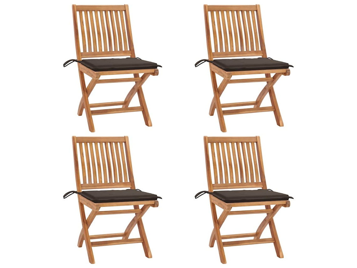 Vidaxl Cadeiras De Jardim Dobráveis C/ Almofadões 4 Pcs Teca Maciça
