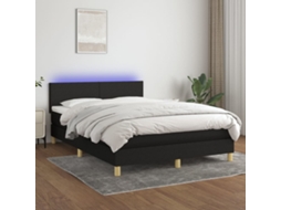 Vidaxl Cama Box Spring C/ Colchão E Led 140x190 Cm Tecido Preto
