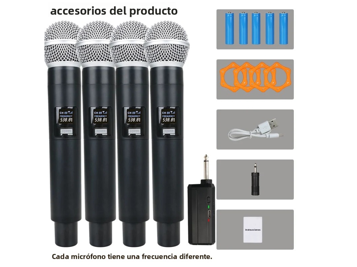 Microfone Sem Fio Preto, Driver Dinâmico de Mão de 58 Tubos, 2.4g MDUG (4 Unidades)