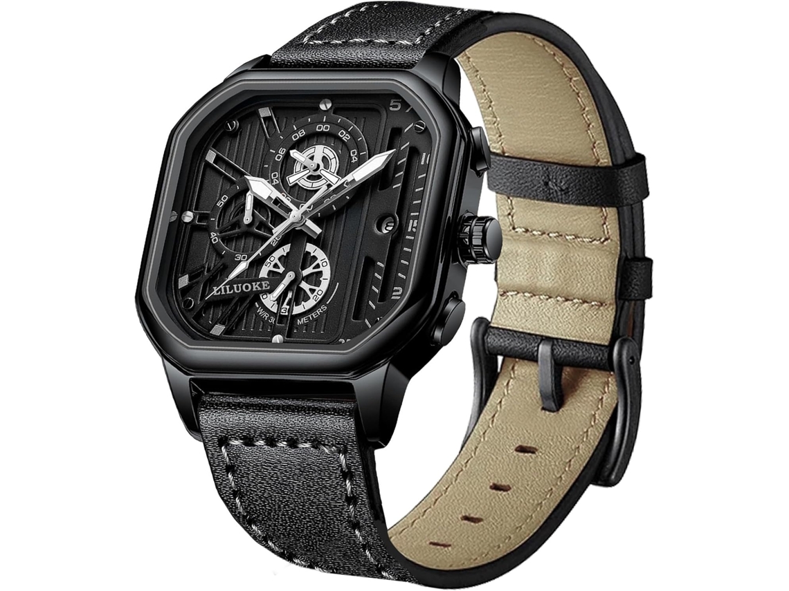 Lurelia Relógio Mecânico Masculino, Movimento De Quartzo, Cronógrafo, Cronómetro, Data/calendário, Mostrador Esqueleto, Couro, Vidro Mineral, Preto
