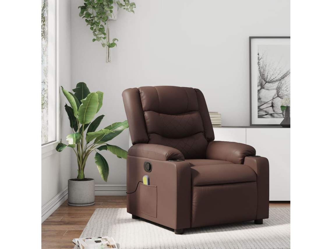 Poltrona De Massagens Reclinável Couro Artificial Castanho
