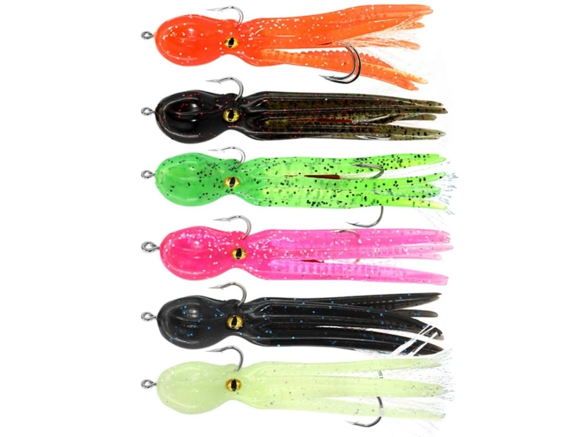 Rebe 6 Peças de Isca de Polvo Swimbait, Macia, com Anzol Jig, para Pesca em Água Salgada
