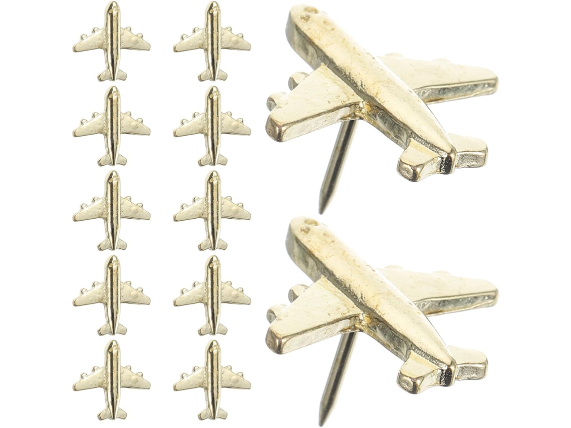 Conjunto De 12 Tachinhas Decorativas E Fáceis Usar Em Metal Dourado, Em Formato De Avião, Resistentes E Ideais Para