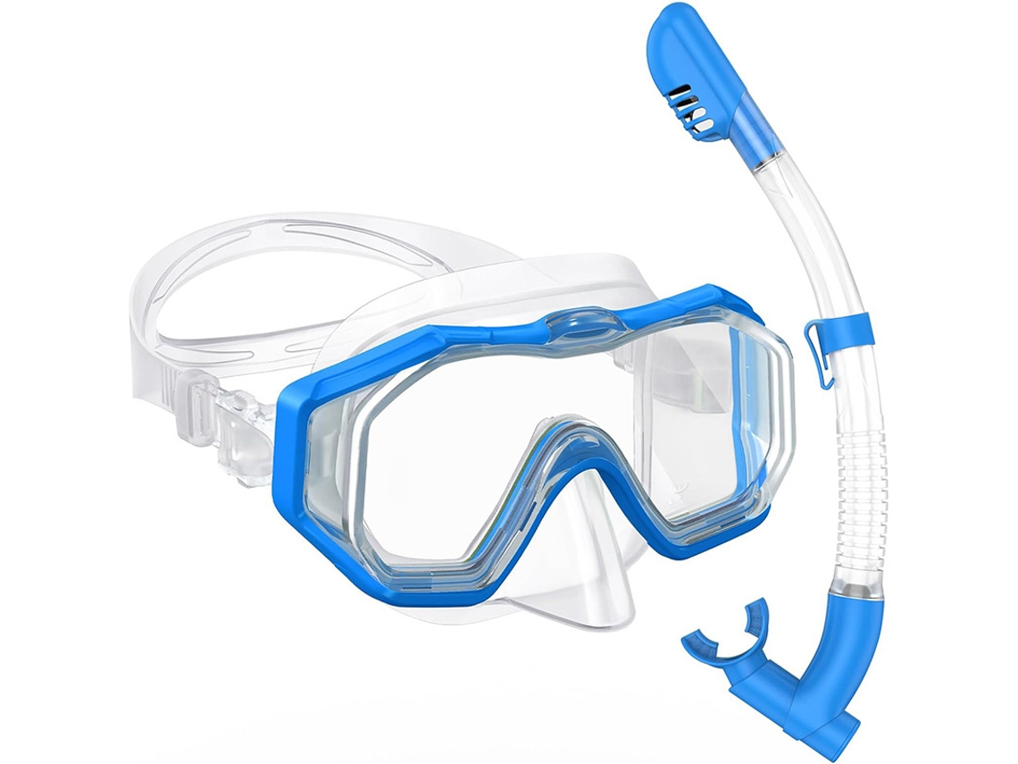 Set Máscara Snorkel De Visão Nítida Czhhmart Com Tubo Seco, Modelo Infantil. Azul Transparente