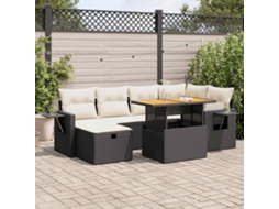 Vidaxl 8 Pcs Conjunto Sofás Jardim Com Almofadões Vime Pe/acácia Preto
