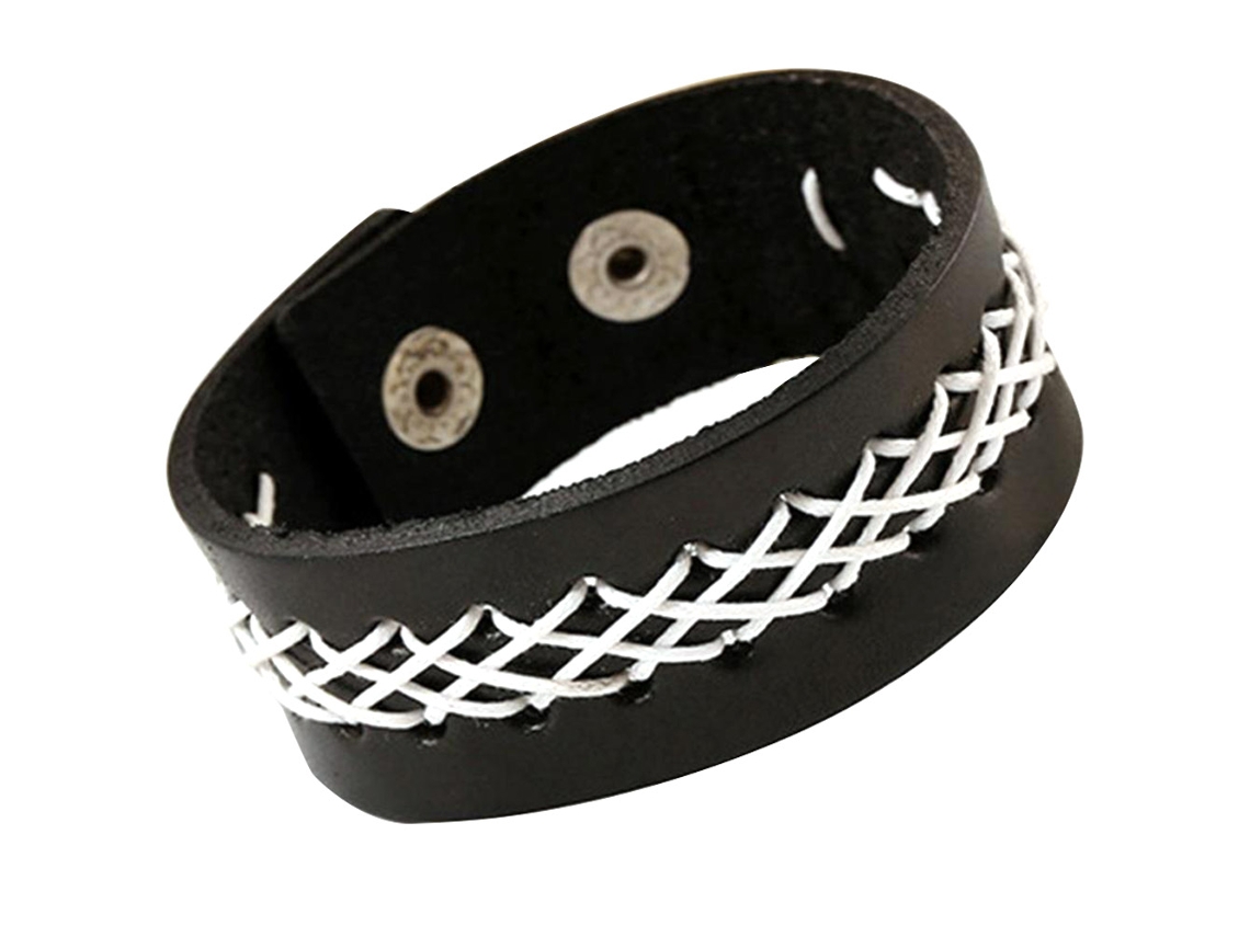 Pulseira Unissex Vintage Tecida Couro Punk Preto