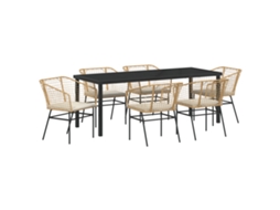 Conjunto 7 Conjunto De Jantar Para Jardim Vidaxl Castanho Vime Pe (200 X 80 X 73 Cm)