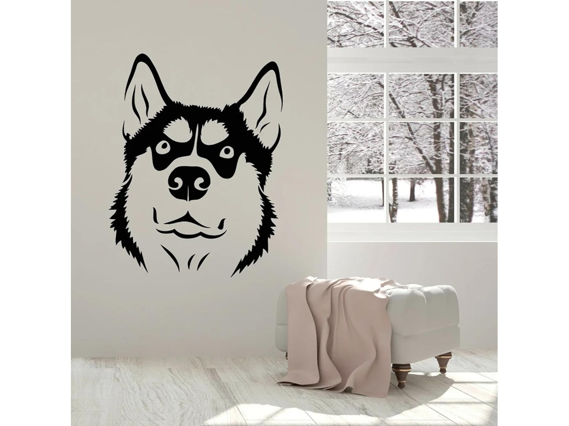 Adesivos Muraux Em Vinil Mignons Et Amusants Em Forma De Tête De Chien, Adesivos Animaux Husky Para A Casa, Adesivos Para O Salão