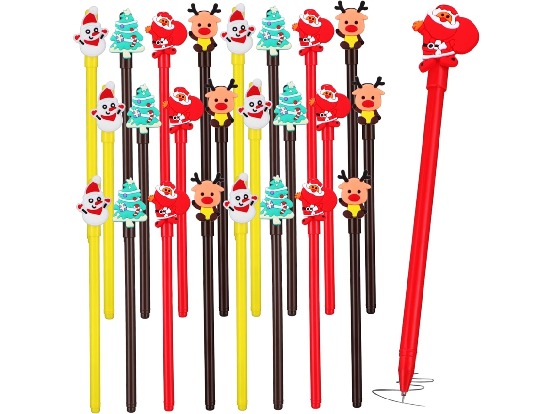 Conjunto De 24 Canetas Gel Com Motivos Natalinos Renas, Bonecos Neve E