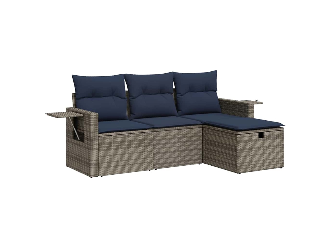 Conjunto de 4 Sofás de Jardim com Almofadões Vime Pe Cinzento MAISON EXCLUSIVE (4 pcs)
