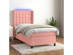 Vidaxl Cama Box Spring C/ Colchão/led 90x190 Cm Veludo Rosa