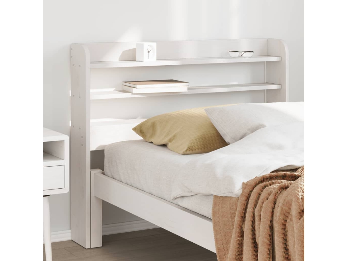 Vidaxl Cabeceira Com Prateleiras 75 Cm Madeira De Pinho Maciça Branco