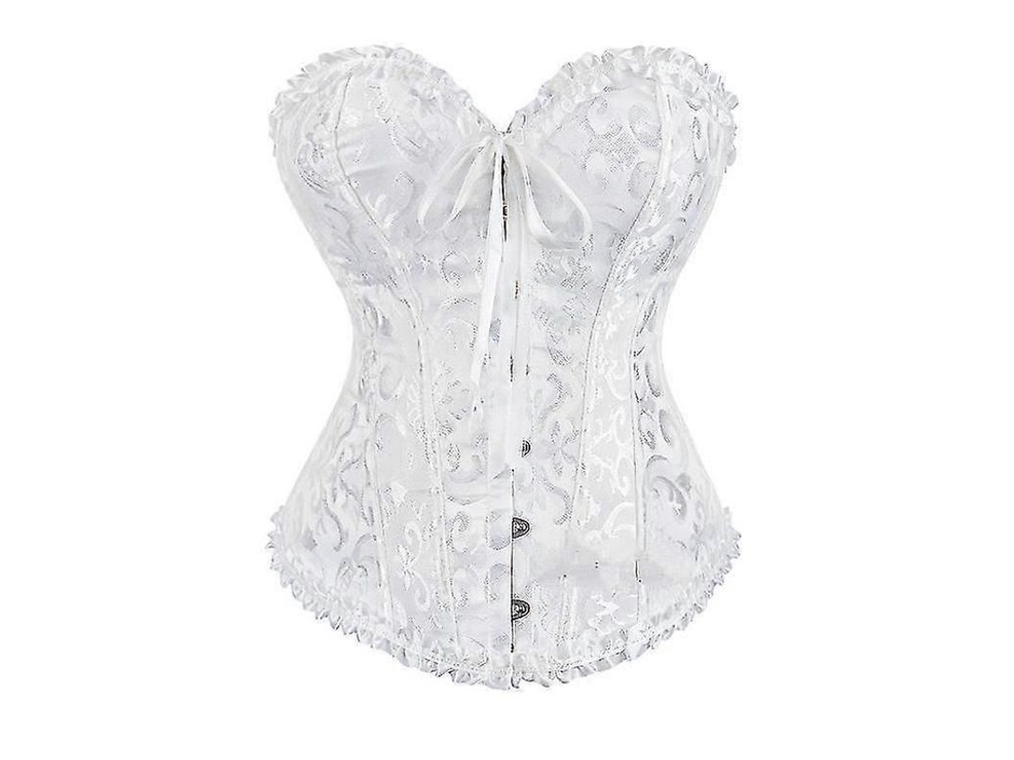 Corset Para Mulher Ajustado Over Bust Preto Com Design Floral E Ajuste De Cordas Blanco Xxl