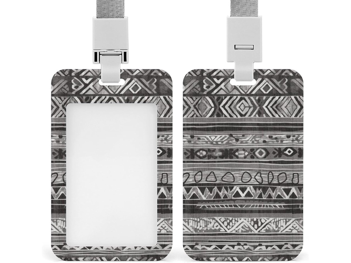 Porta-cartões Crachá Cinza com Estampa Tribal, Resistente, em Plástico, para Identificação e Cartões de Proximidade