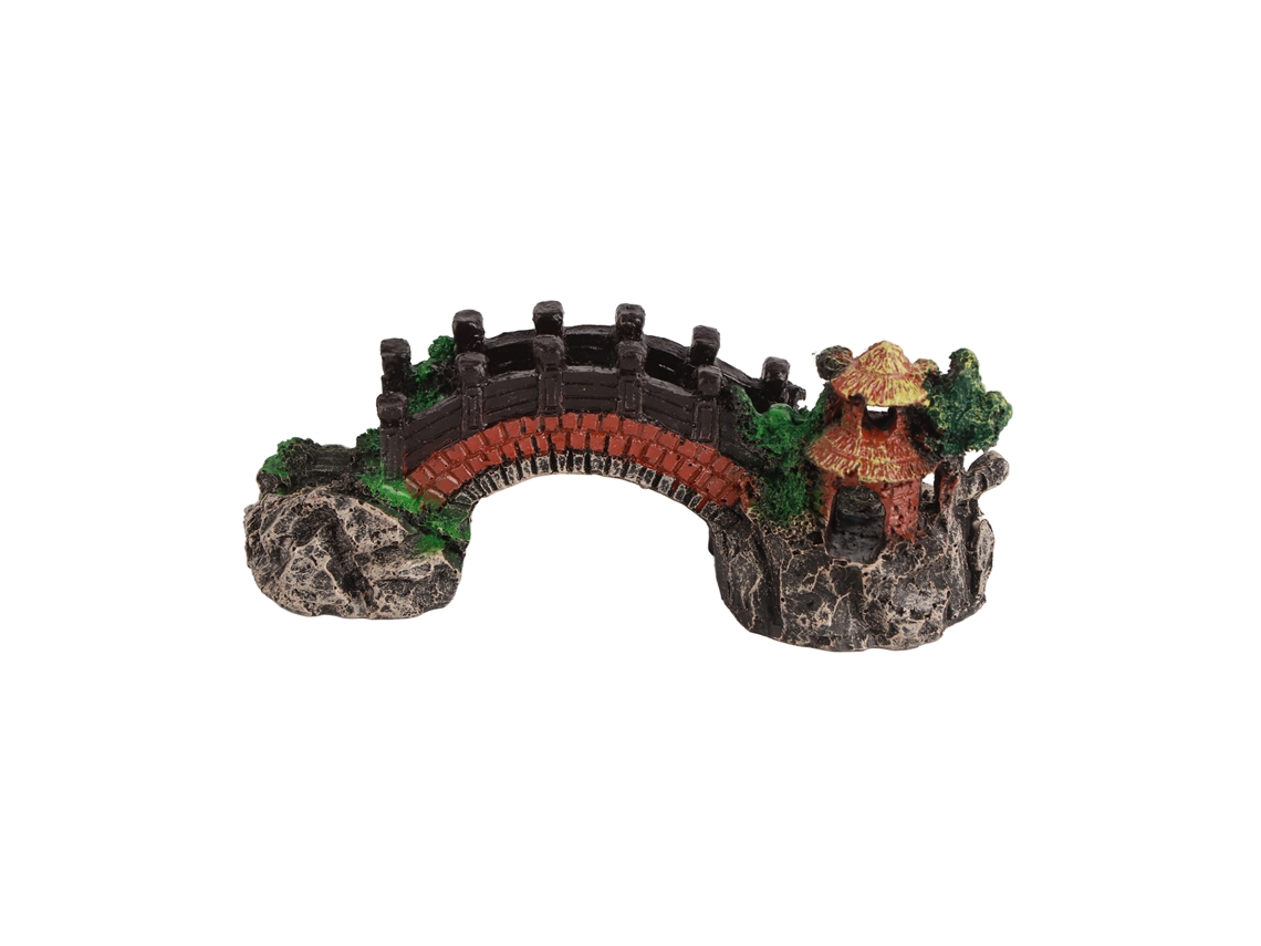 Decoração De Aquário E Paisagismo Com Ponte, Peixes E Ornamentos