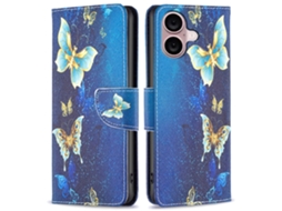 Capa Em Couro Pu Para Apple Iphone 16 - Borboletas Douradas