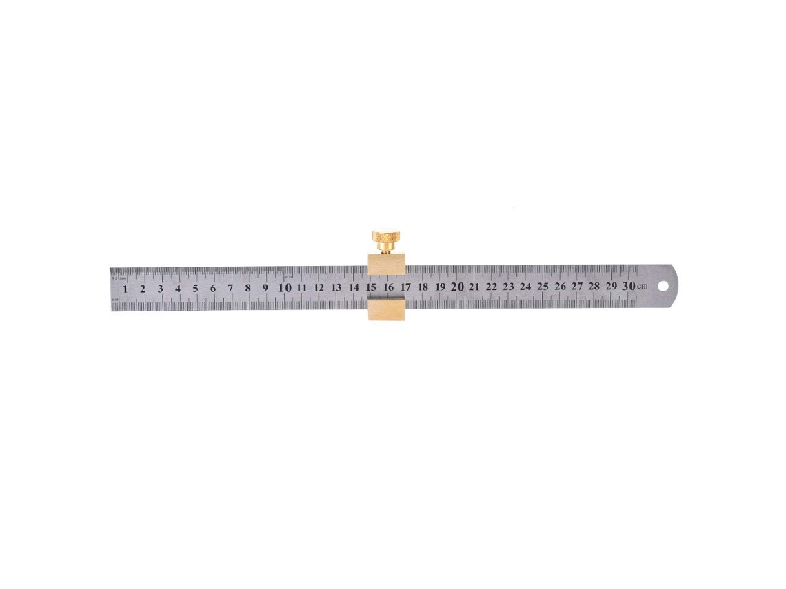 Régua De Aço 30cm Para Marcenaria Com Bloco Deslizante Latão Ferramenta Medição Precisão