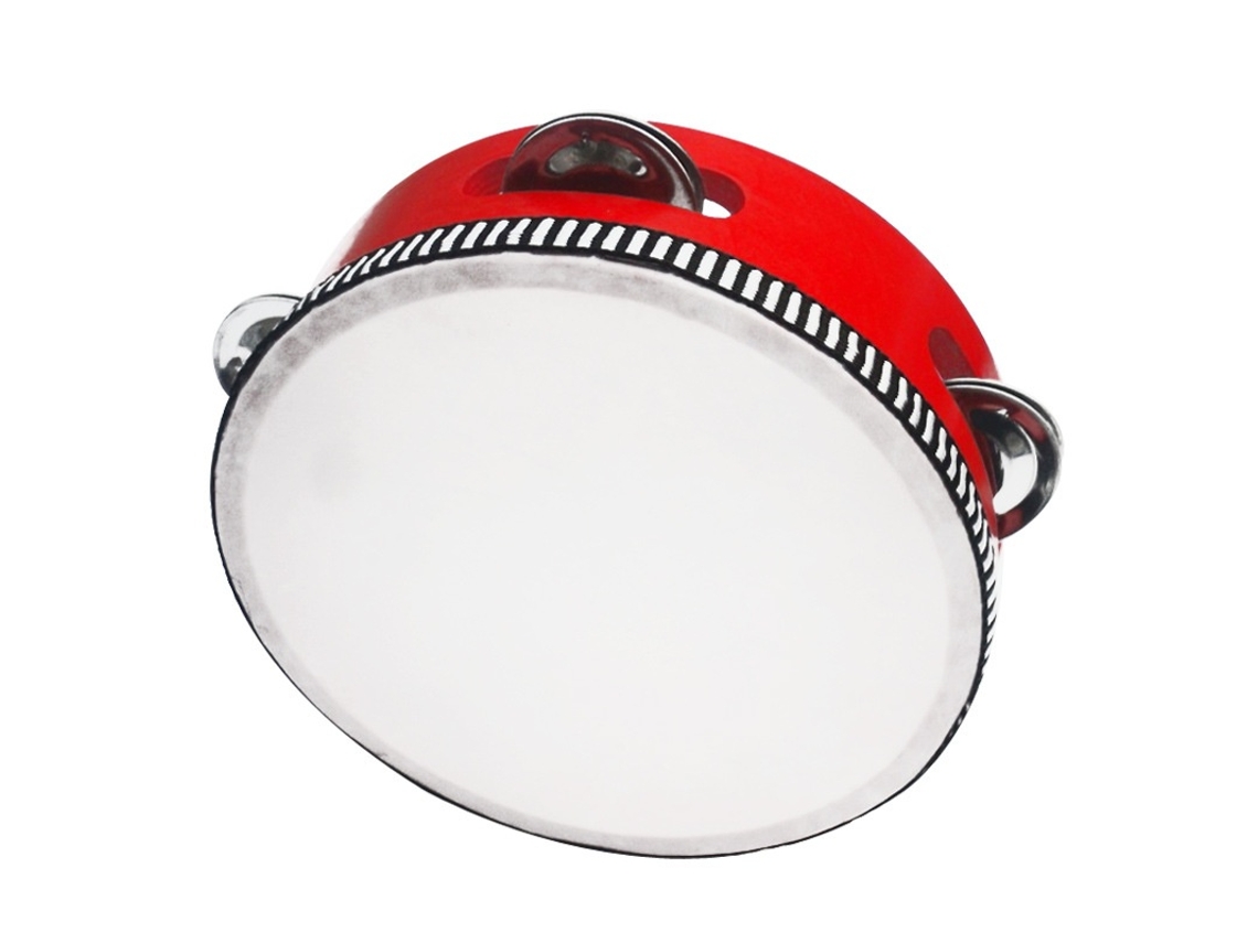 Pandeiro De Mão 7 Polegadas Em Metal Com Sinos Metálicos Cor Vermelho Elysve