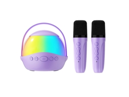 Coluna de som Bluetooth com dois microfones, portátil, para karaoke, roxa