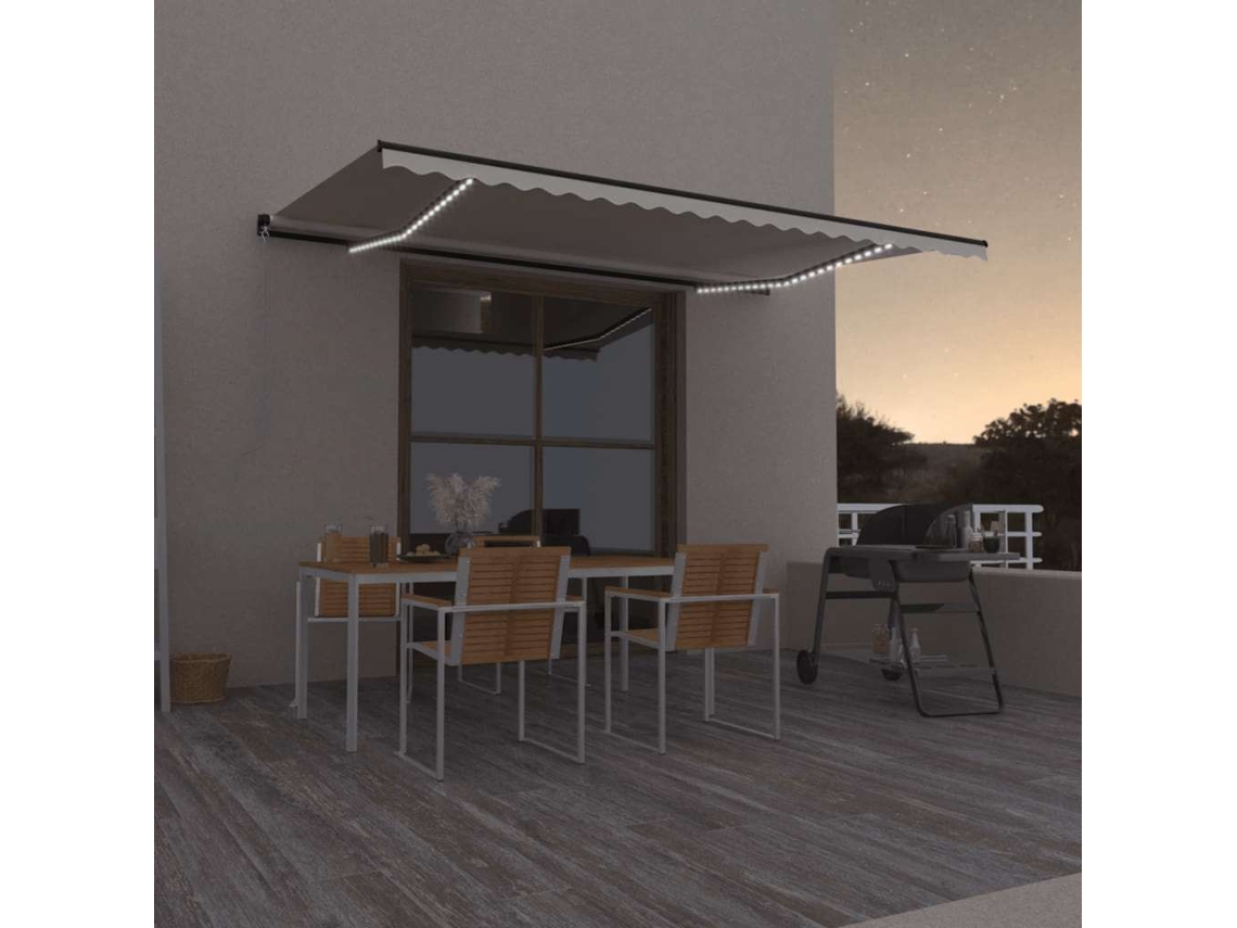 Vidaxl Toldo Retrátil Manual Com Led 500x300 Cm Cor Creme
