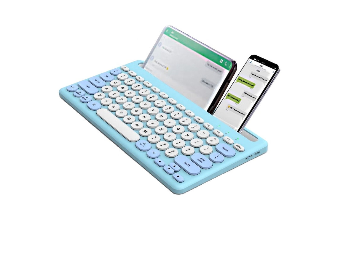 Teclado Eifson Sem Fio, Bluetooth + 2.4g, 4 Dispositivos Com 78 Teclas Redondas - Layout Em Inglês - Azul