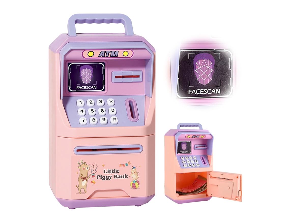 Cofrinho Eletrônico Estilo Atm com Senha e Música, Cor Rosa