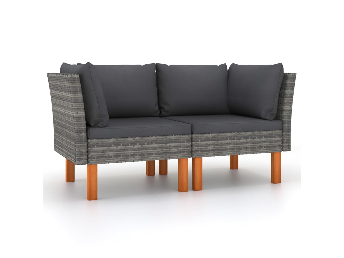 Vidaxl Sofás De Canto 2 Pcs Vime Pe E Madeira De Eucalipto Maciça